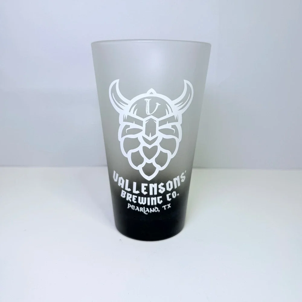 Vallensons Brewing Co 2nd Anniversary 2019 Frosted Pint Glass Pearland TX Viking